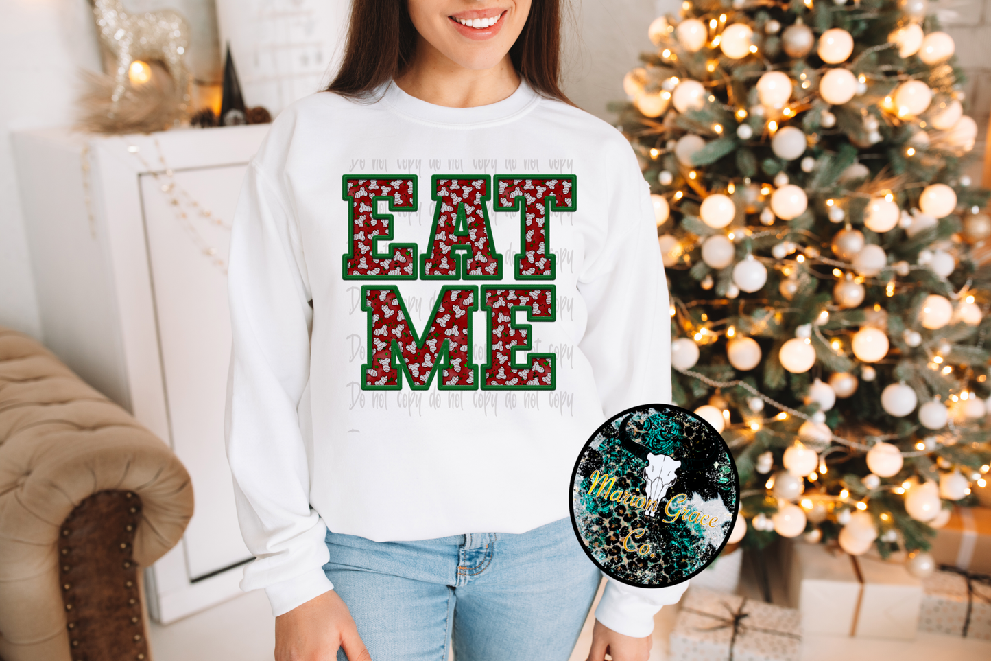 Eat me faux embroidery shirt